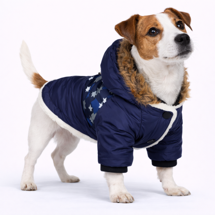 Теплая зимняя курточка с капюшоном для собак "Jacket", синяя, размер 2XL