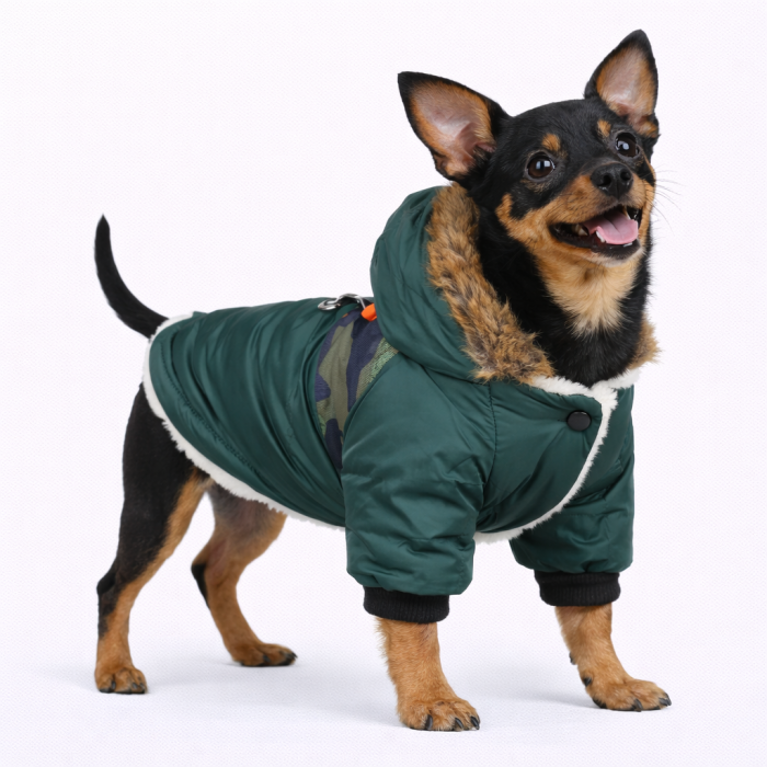 Тепла зимова курточка з капюшоном для собак "Jacket", зелена, розмір S
