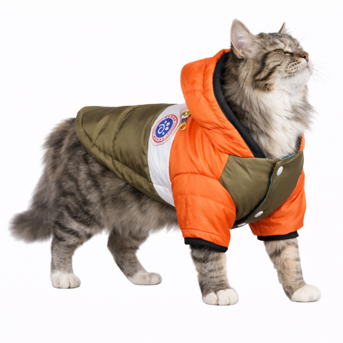 Куртка для котів вітрозахисна вологостійка Pet Style "Tagoon" Помаранчево-зелена, розмір S