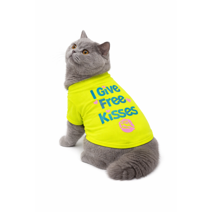 Світшот для котів «Free kisses» жовтий, розмір XS