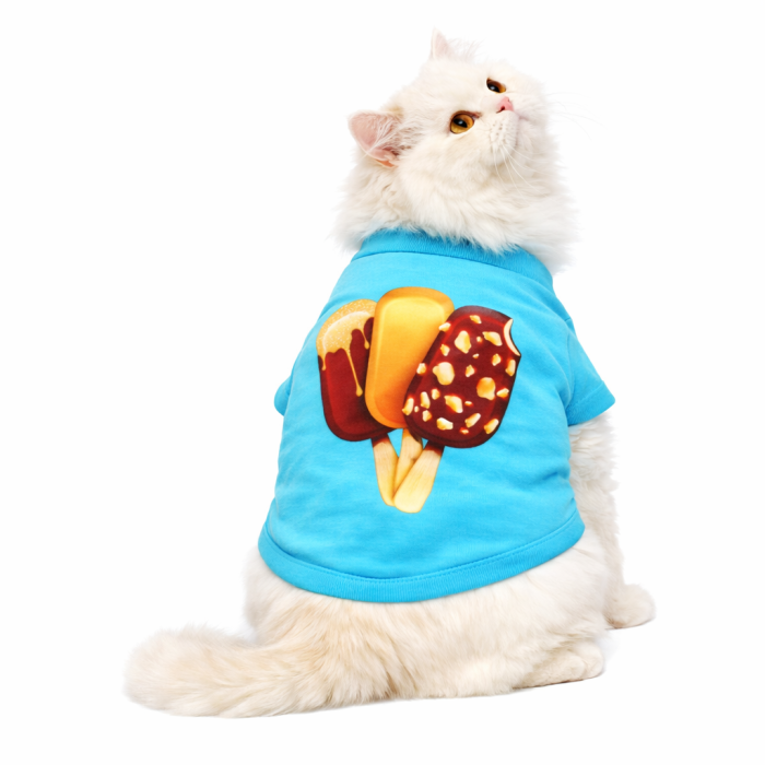 Футболка для котов "Мороженое" голубая, размер XS