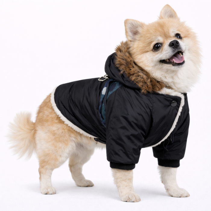 Теплая зимняя курточка с капюшоном для собак "Jacket", черная, размер L