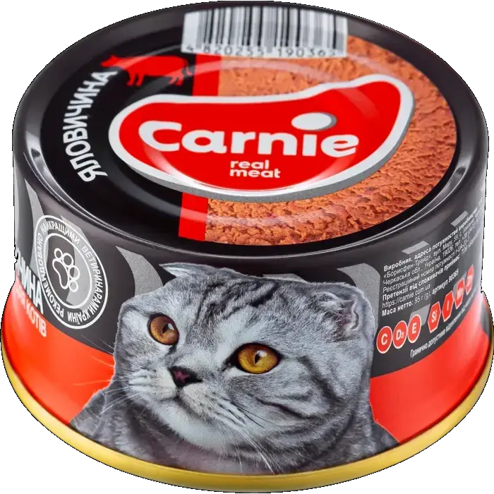 Вологий корм для кішок Carnie Паштет м'ясний з яловичиною 90 г