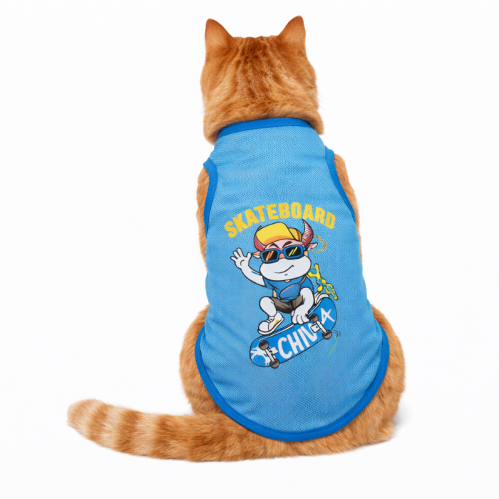 Сітчаста майка для котів «Скейт», блакитна, розмір M