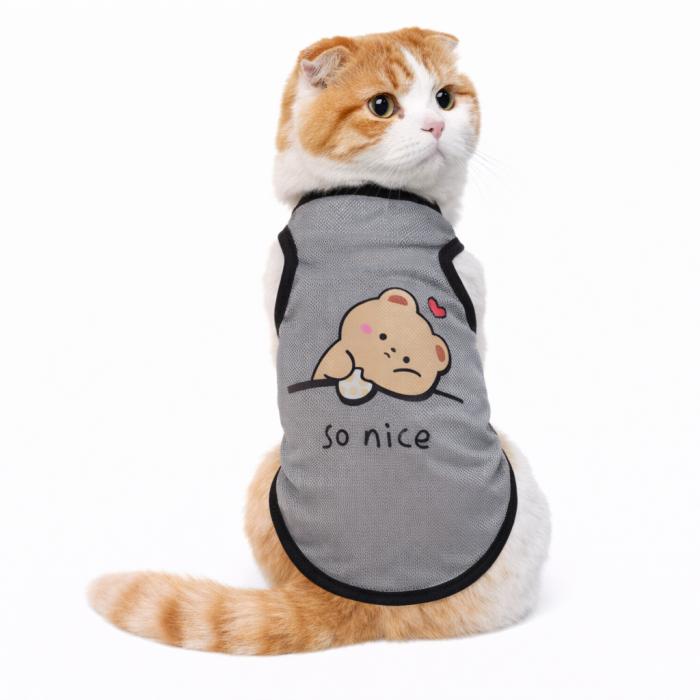 Сітчаста майка для котів «Ведмедик», сіра, розмір XS