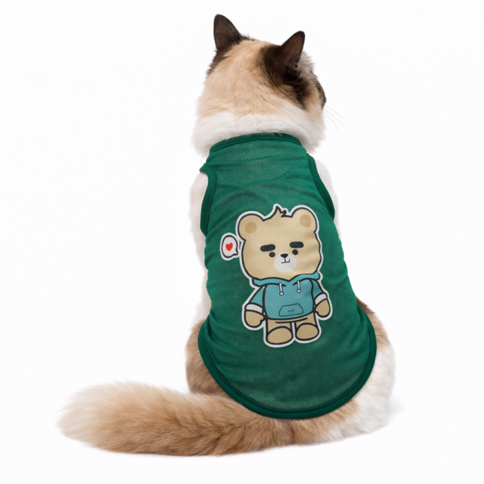 Сетчатая майка для котов "Мишка", зеленая, размер XL