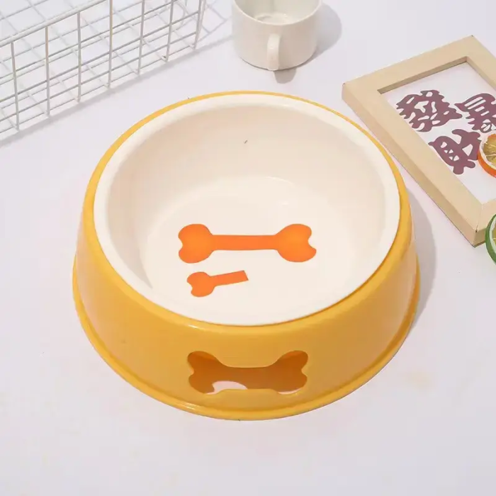 Круглая миска "Рыбья кость" для кошек, желтая, размер 18,5 см