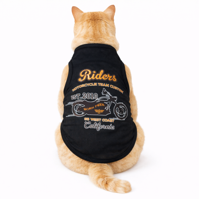 Летняя тонкая сетчатая майка для котов и кошек "Байкер", черная, размер 5XL