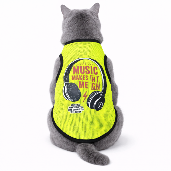 Летняя тонкая сетчатая майка для котов и кошек "Наушики", зеленая, размер 6XL