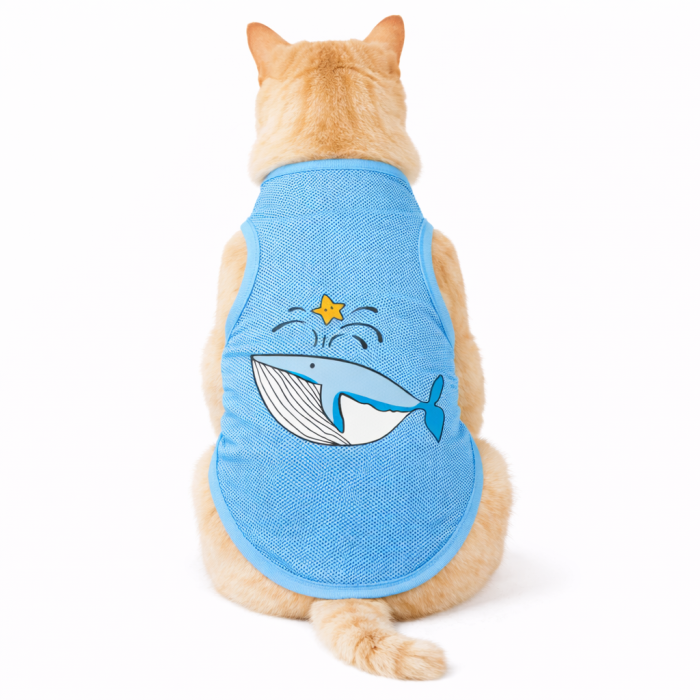 Літня тонка сітчаста майка для котів та кішок "Кит", блакитна, розмір 3XL