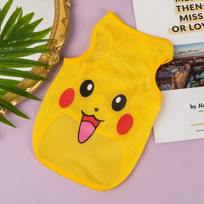 Летняя тонкая сетчатая майка для котов и кошек "Пикачу", желтая, размер 6XL