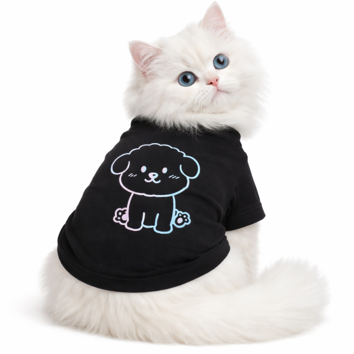 Летняя футболка для котов и кошек что светится в темноте "Girl", черная, размер XS