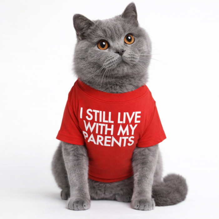 Літня трикотажна футболка для котів та кішок "I steel", червона, розмір S