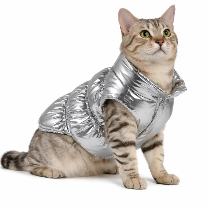 Зимовий флісовий жилет для котів та кішок на синтепоні "Gold", сріблястий, розмір XS