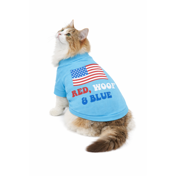 Летняя плотная футболка для котов и кошек "American", голубая, размер XS