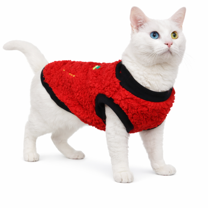 Зимняя флисовая жилетка для котов и кошек "Яблоко", красная, размер XS