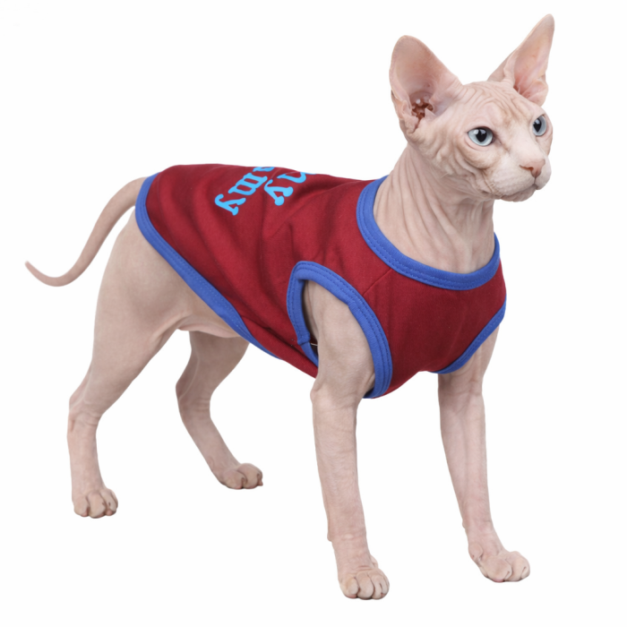 Теплая майка на флисе для котов и кошек "Я ЛЮБЛЮ СВОЮ МАМУ", бордовая, размер XS