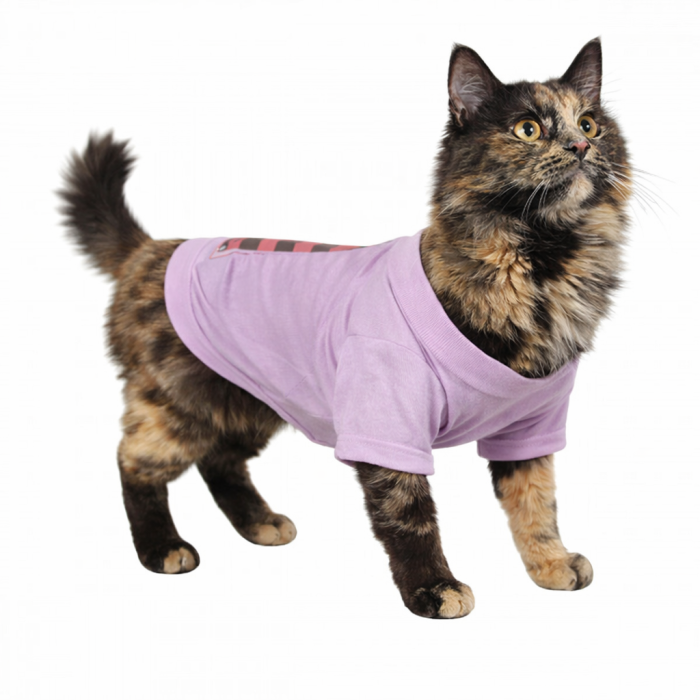 Літня футболка для котів та кішок "Краватка", фіолетова, розмір XS