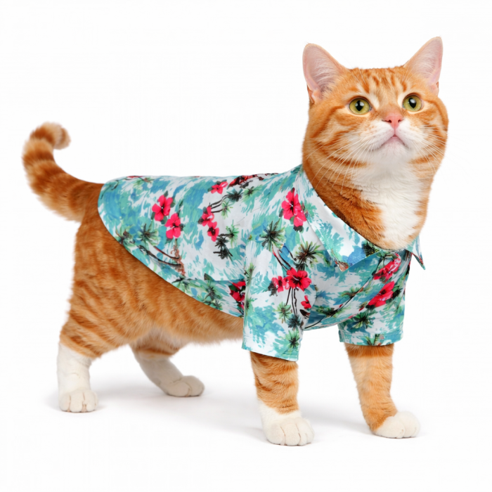 Летняя гавайская рубашка для котов и кошек на море, голубая 2, размер XS