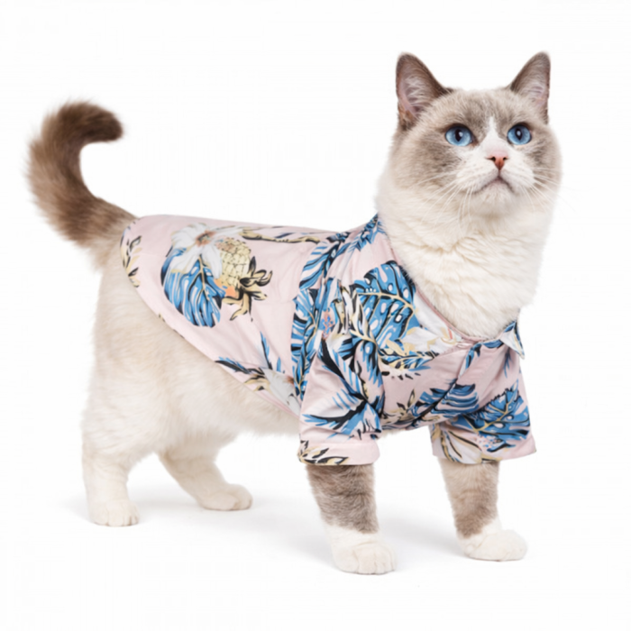 Летняя гавайская рубашка для котов и кошек на море, розовая, размер XS