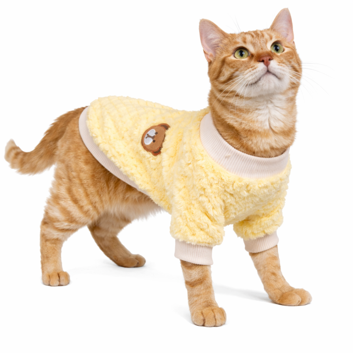 Осінньо-весняний в'язаний махровий светр для котів та кішок, бежевий, розмір XS
