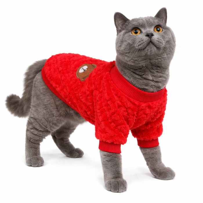 Осінньо-весняний в'язаний махровий светр для котів та кішок, червоний, розмір XS