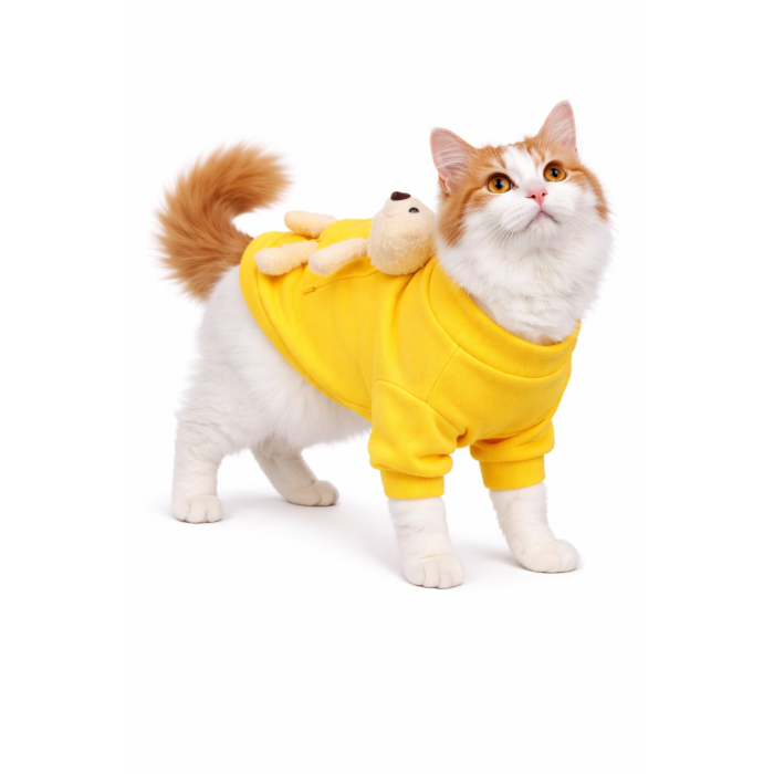 Демісезонний светр для котів та кішок із ведмедем у кишені, жовтий, розмір XS