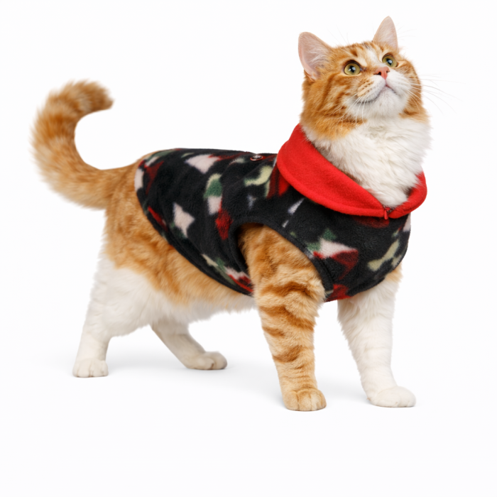 Осеннее-весенний жилет для котов и кошек с кольцом "Рисунок", черный, размер XS