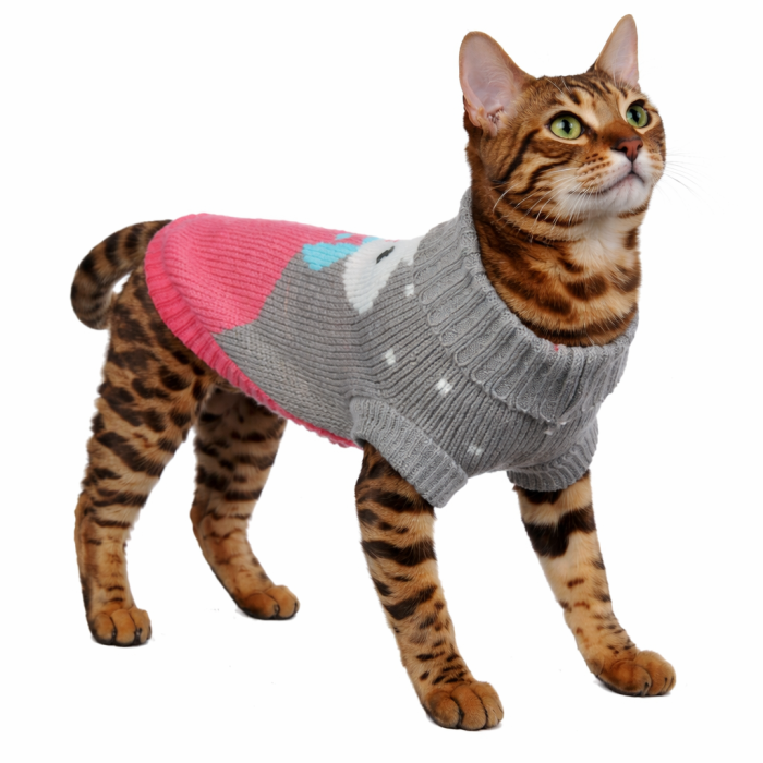 Теплий зимовий в'язаний акриловий светр для котів та кішок "Сірий заєць", розмір XS