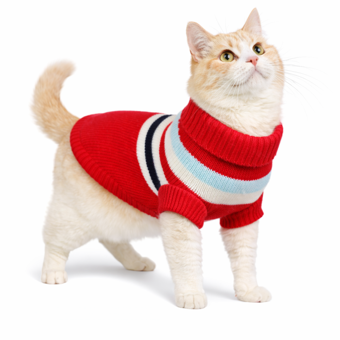 Теплый зимний вязаный акриловый свитер для котов и кошек "Красные полосы", размер XS
