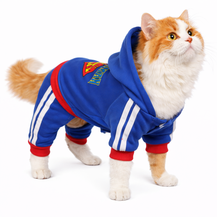 Спортивний костюм, комбінезон для котів та кішок "Superman", синій, розмір XS
