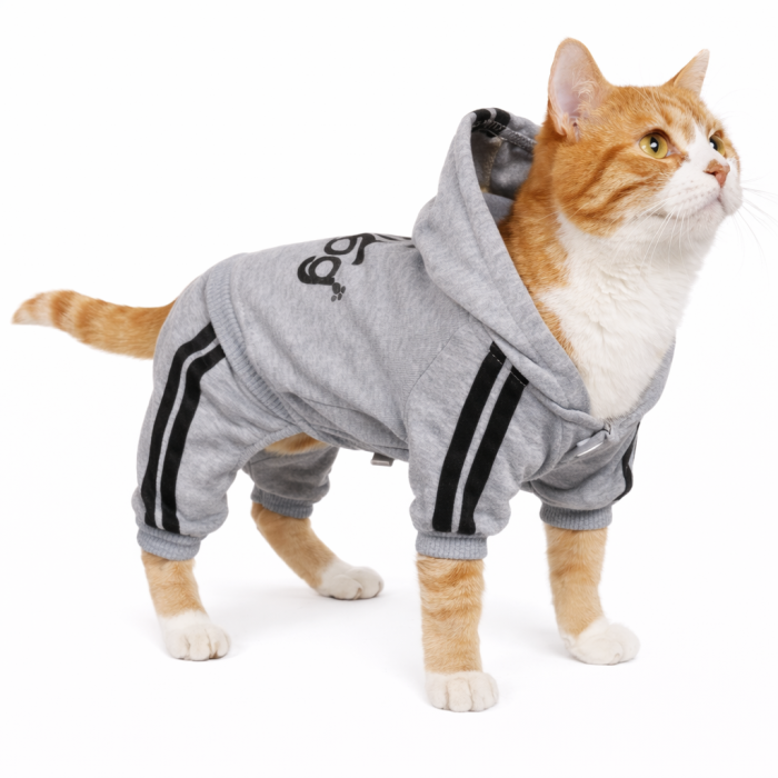 Спортивний костюм, комбінезон для котів та кішок "Adidog", сірий, розмір XS