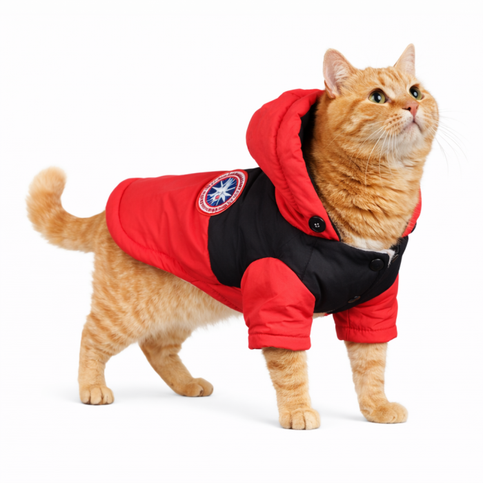 Зимова водонепроникна курточка для котів та кішок "DaDaGouPet", червона, розмір S