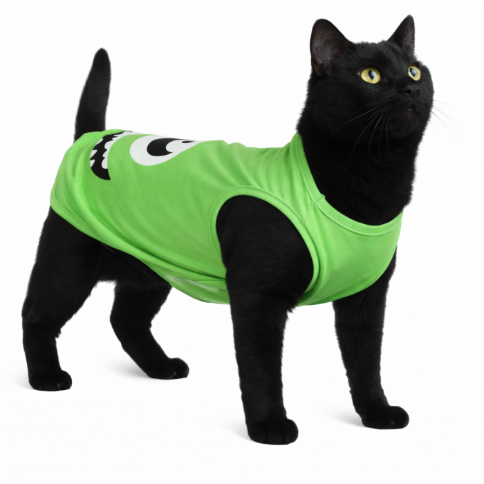 Летняя тонкая майка для котов и кошек "Монстр", зеленая, размер XS