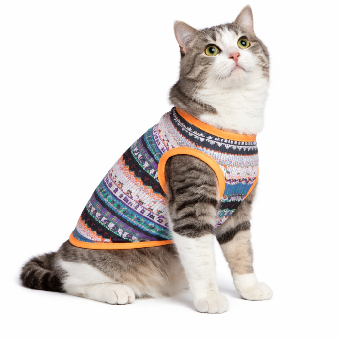 Летняя майка для котов и кошек "Этнос" № 1, разноцветная, размер XS