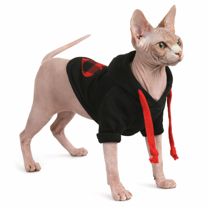 Осінньо-весняне худі для котів та кішок "Серце", чорне, розмір XS