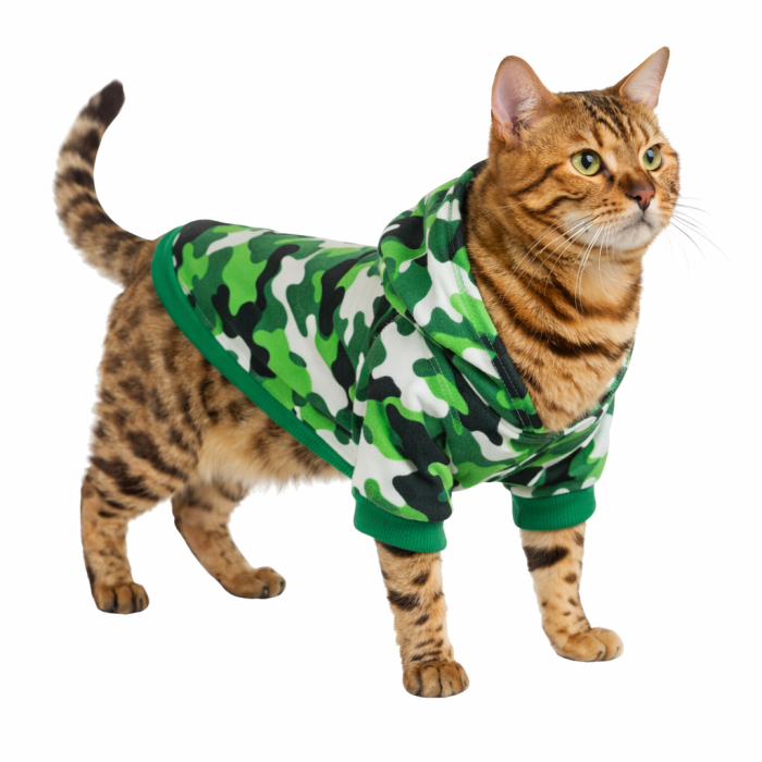 Осінньо-весняне худі для котів та кішок "Камуфляж" з капюшоном, світло-зелене, розмір L