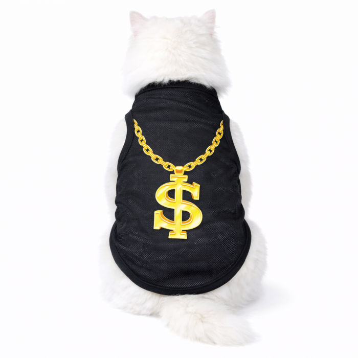 Летняя сетчатая майка для котов и кошек и котов "Золотая цепочка", черная, размер 2XL