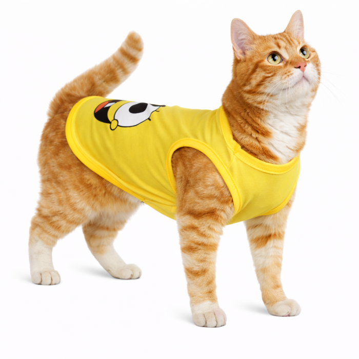 Летняя тонкая майка для котов и кошек "Губка боб", желтая, размер L