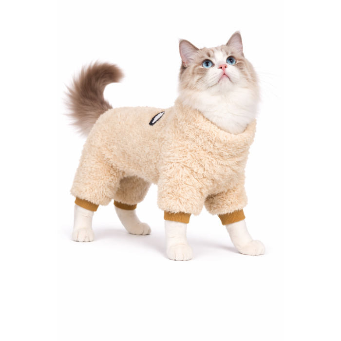 Зимний флисовый комбинезон для котов и кошек "DaDaGau", бежевый, размер 2XL