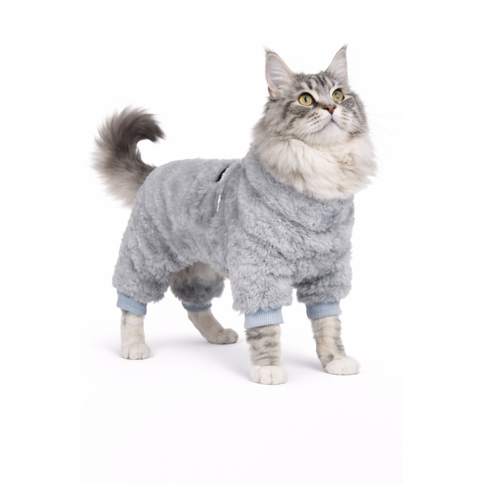 Зимний флисовый комбинезон для котов и кошек "DaDaGau", серый, размер 2XL