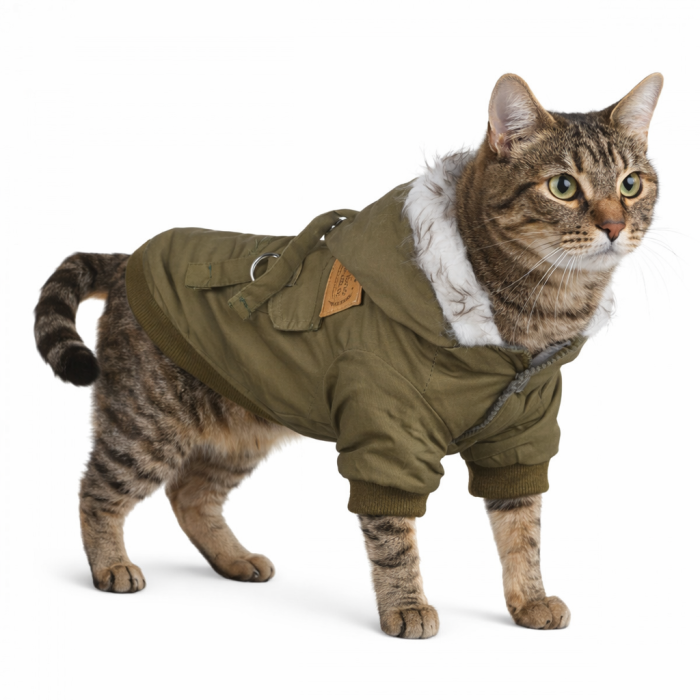 Осінньо-весняна куртка, парка для котів та кішок "ParisDog Republic", хакі, розмір S
