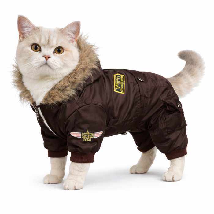 Зимовий теплий комбінезон для котів та кішок "USA", коричневий, розмір M
