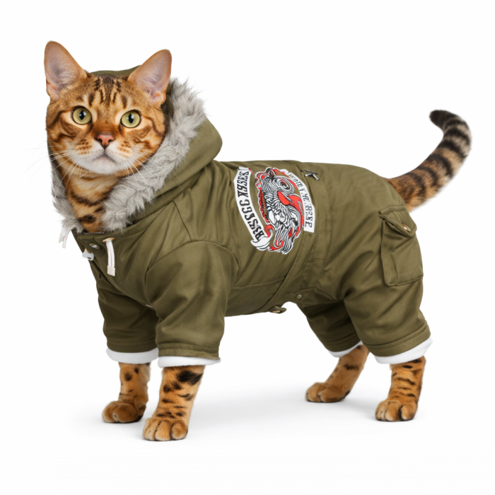 Осеннее-зимний теплый комбинезон для котов и кошек"Pet&Baby DOG", хаки, размер XL