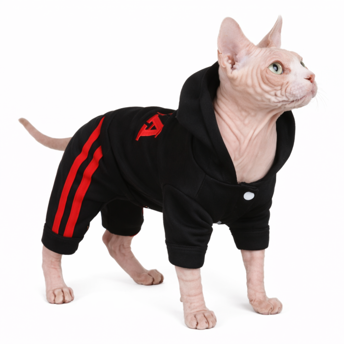 Теплый осенний спортивный костюм-комбинезон для котов и кошек "USA", черный, размер L