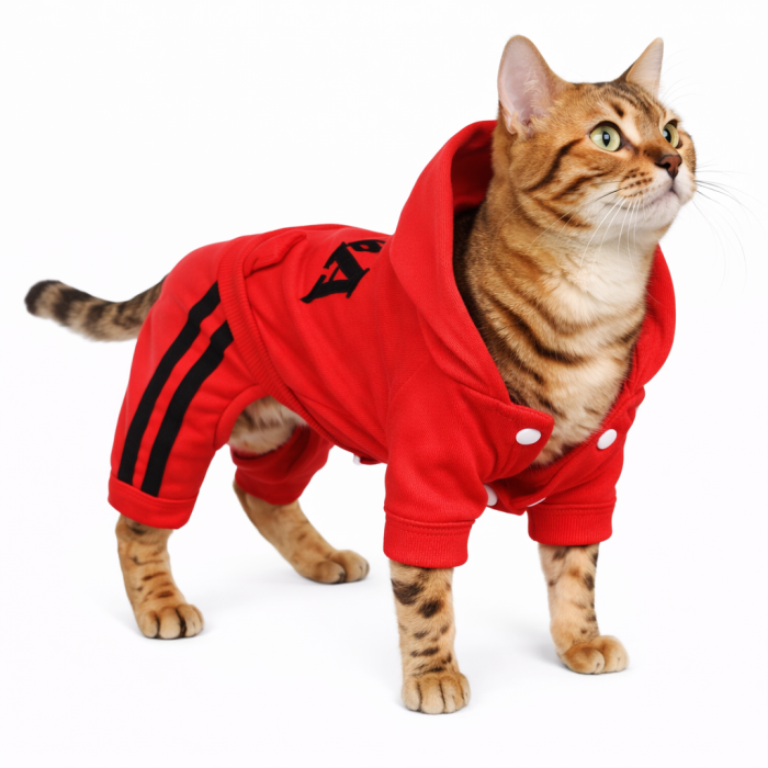 Теплий осінній спортивний костюм-комбінезон для котів та кішок "USA", червоний, розмір L