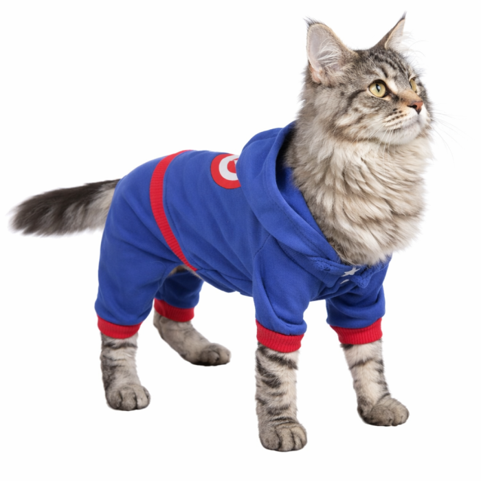 Спортивний костюм, комбінезон для котів та кішок "Капітан Америка", синій, розмір 2XL
