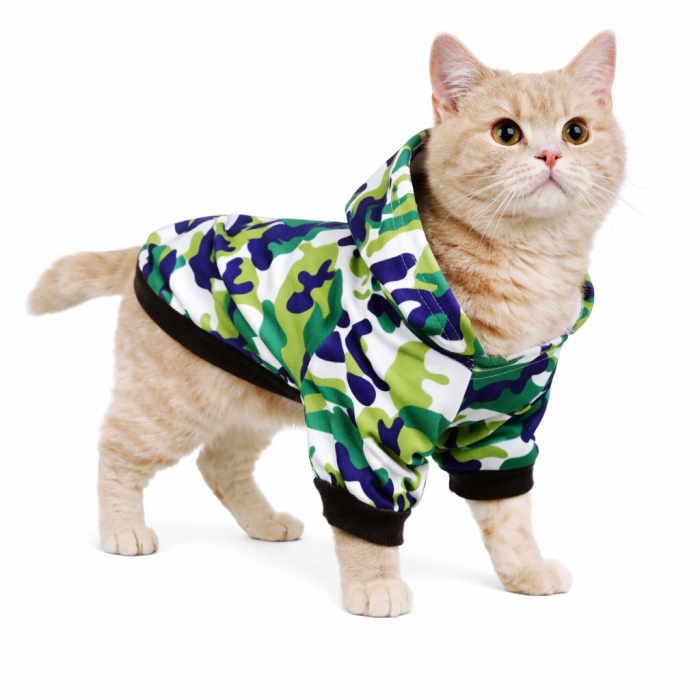 Осіння толстовка для котів та кішок "Камуфляж", зелена, розмір 5XL
