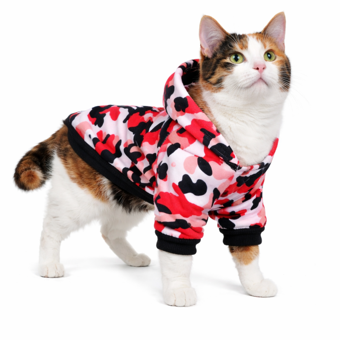 Осіння толстовка для котів та кішок "Камуфляж", червона, розмір 3XL