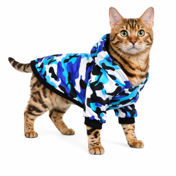 Осіння толстовка для котів та кішок "Камуфляж", синя, розмір XL